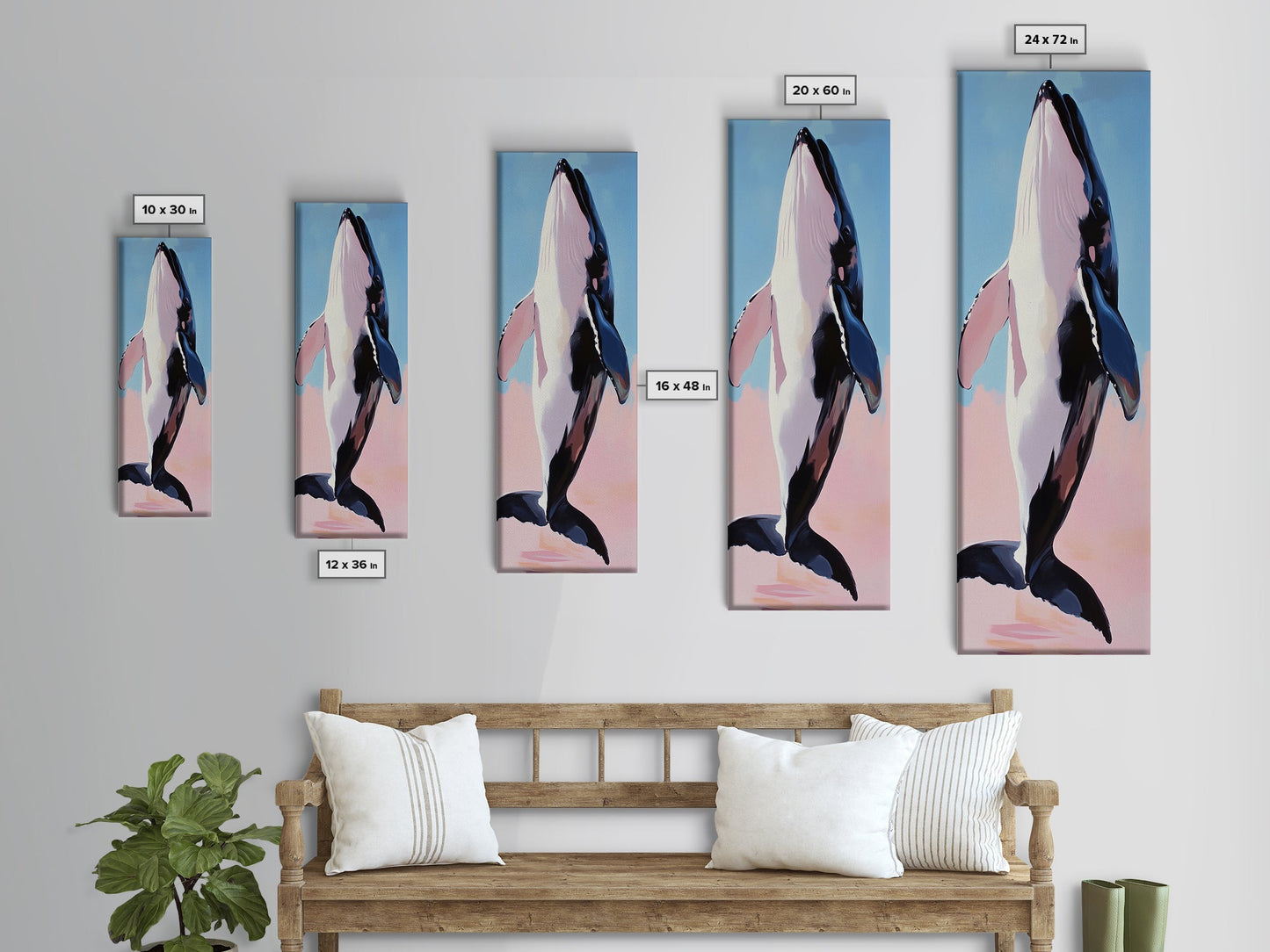 Jumping Whale, Ocean Waves, Marine Life, Canvas Print, Nautical Wall Art, Beach House Decor, Blue Coastal Art, Living Room Wall Art