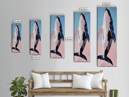 Jumping Whale, Ocean Waves, Marine Life, Canvas Print, Nautical Wall Art, Beach House Decor, Blue Coastal Art, Living Room Wall Art