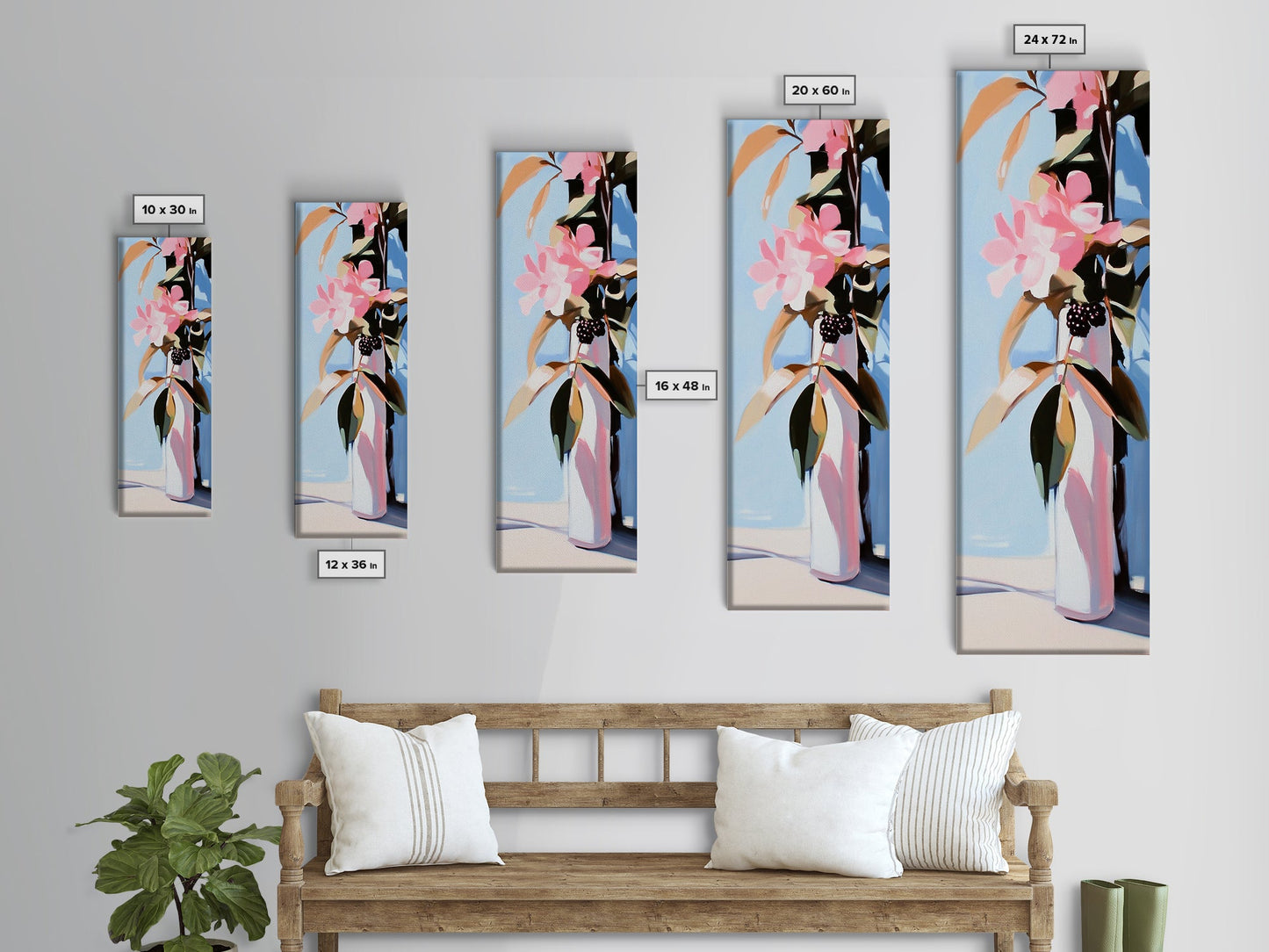 Floral Vase, Pink Flowers, Boho Botanical, Framed Canvas Print, Nature Wall Art, Bedroom Decor, Soft Aesthetic Art, Floral Wall Art