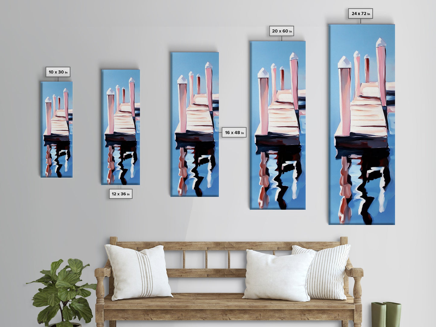 Dock Reflection, Nautical Decor, Seaside Wall Art, Canvas Print, Minimalist Art, Coastal Aesthetic, Blue Wall Art, Modern Home Decor