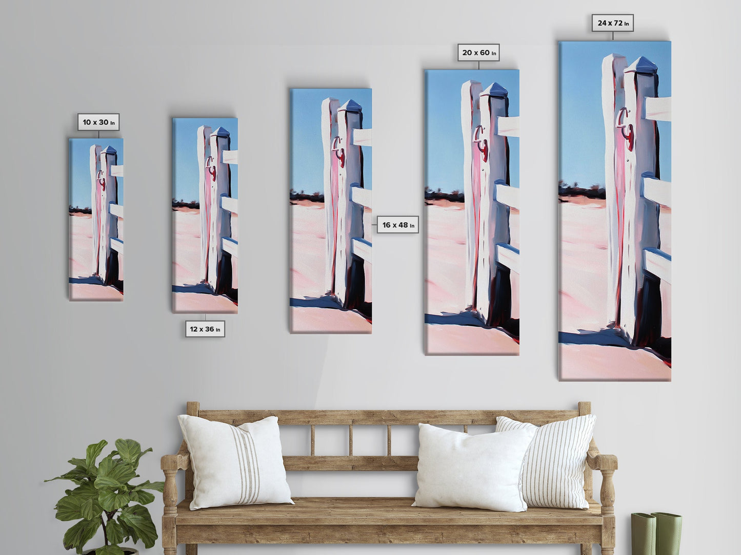 Zaunpfosten, rustikale Landschaft, Wandbild im Landhausstil, gerahmter Leinwanddruck, minimalistische Kunst, Strandhausdeko, Landhausästhetik