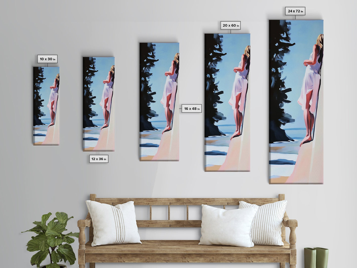 Woman On Cliff, Boho Wall Art, Feminine Canvas Print, Minimalist Decor, Dreamy Aesthetic, Coastal Style, Nature Art, Peaceful Decor