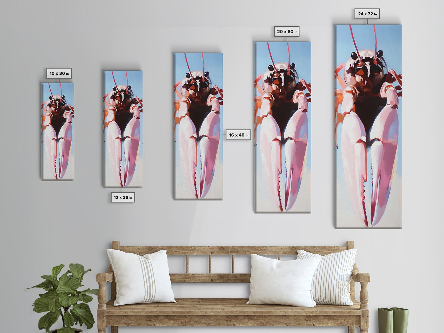 Pink Lobster Art, Coastal Kitchen Decor, Nautical Seafood Print, Framed Canvas Print, Whimsical Ocean Art, Modern Beach House Wall Art