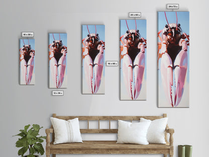 Pink Lobster Art, Coastal Kitchen Decor, Nautical Seafood Print, Framed Canvas Print, Whimsical Ocean Art, Modern Beach House Wall Art
