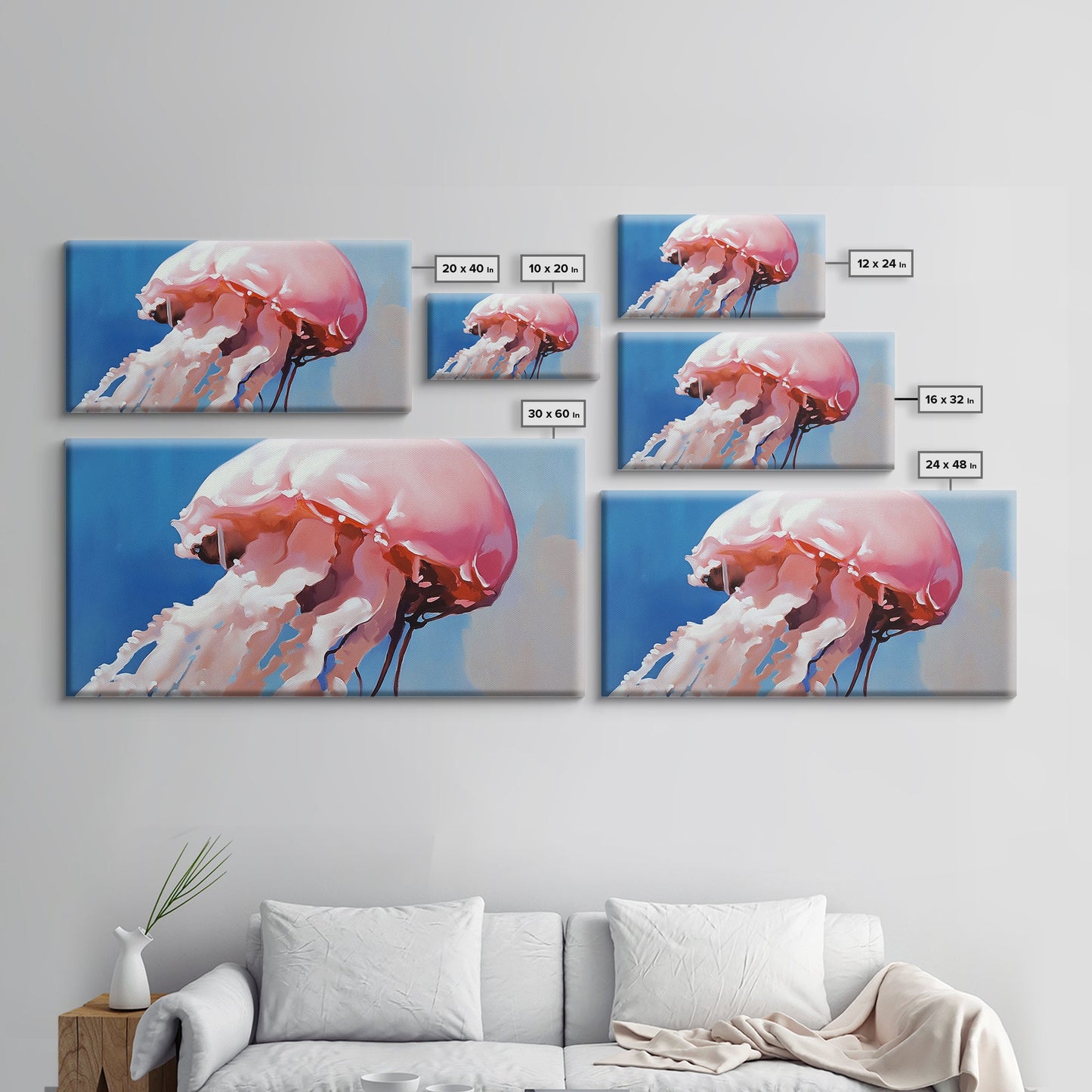 Quallen, Meereskunst, Meereslebewesen, Leinwanddruck, Küstenwanddeko, Strandhauskunst, Nautische Malerei, Minimalistische Unterwasserkunst