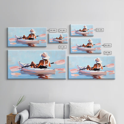 Kayaker, Summer Adventure, Water Sports Art, Canvas Print, Minimalist Wall Decor, Coastal Home Art, Boho Beach Painting, Modern Artwork