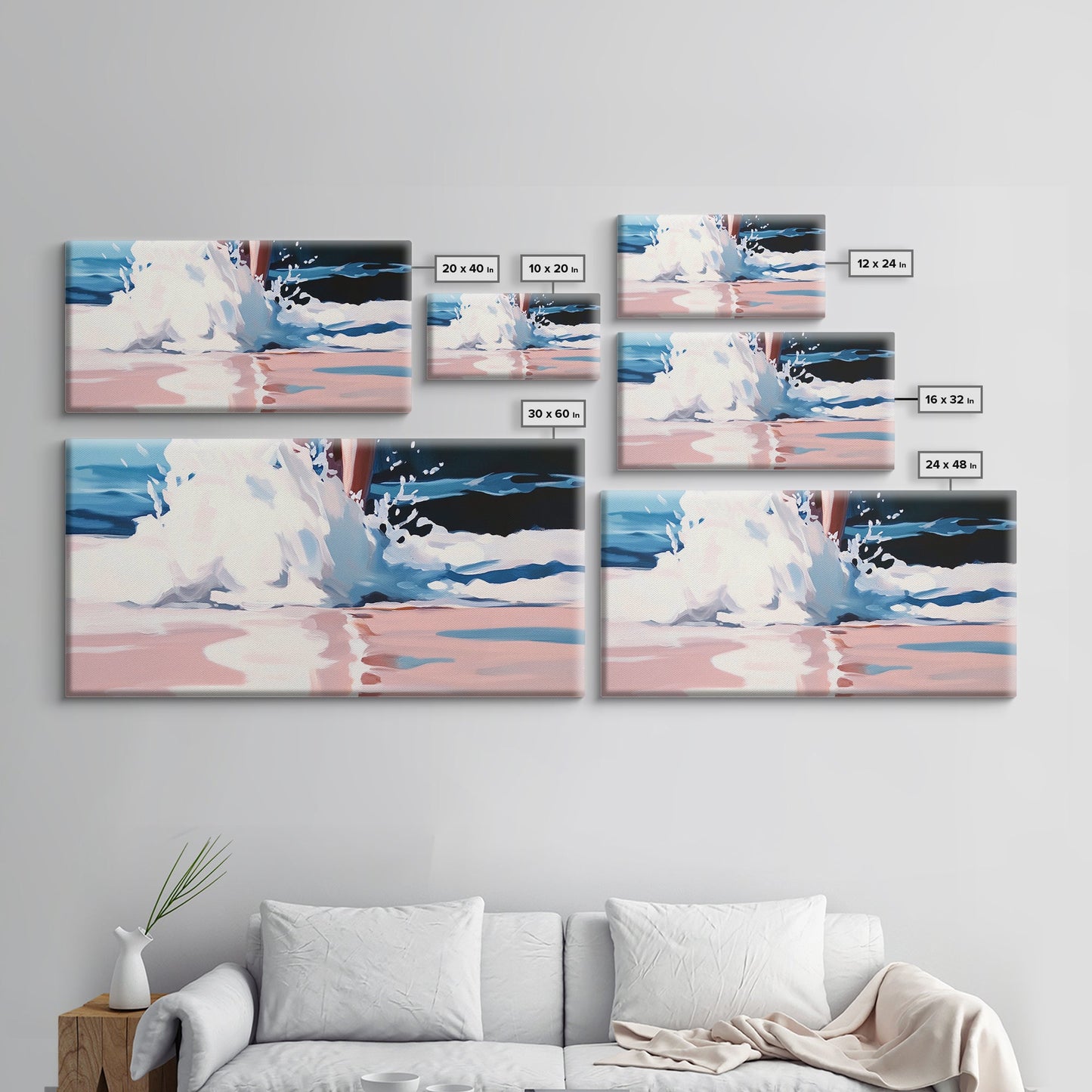 Meereswellen-Spritzer, Küsten-Surf-Druck, Dynamische Strandwandkunst, Maritime Meeresdekoration, Moderne blaue Ästhetik, Badezimmer-Leinwanddruck