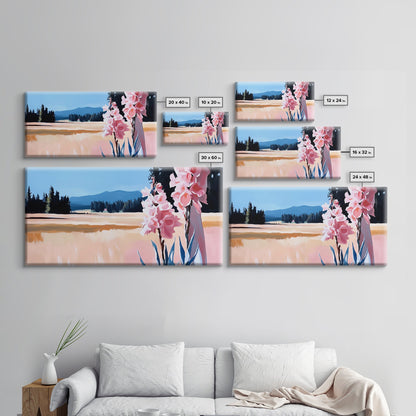 Rosa Blumen, Naturlandschaft, Wandbild im Landhausstil, Blumenästhetik, Boho-Dekor, Schlafzimmer-Wandbild, Minimalistische Kunst, Leinwanddruck