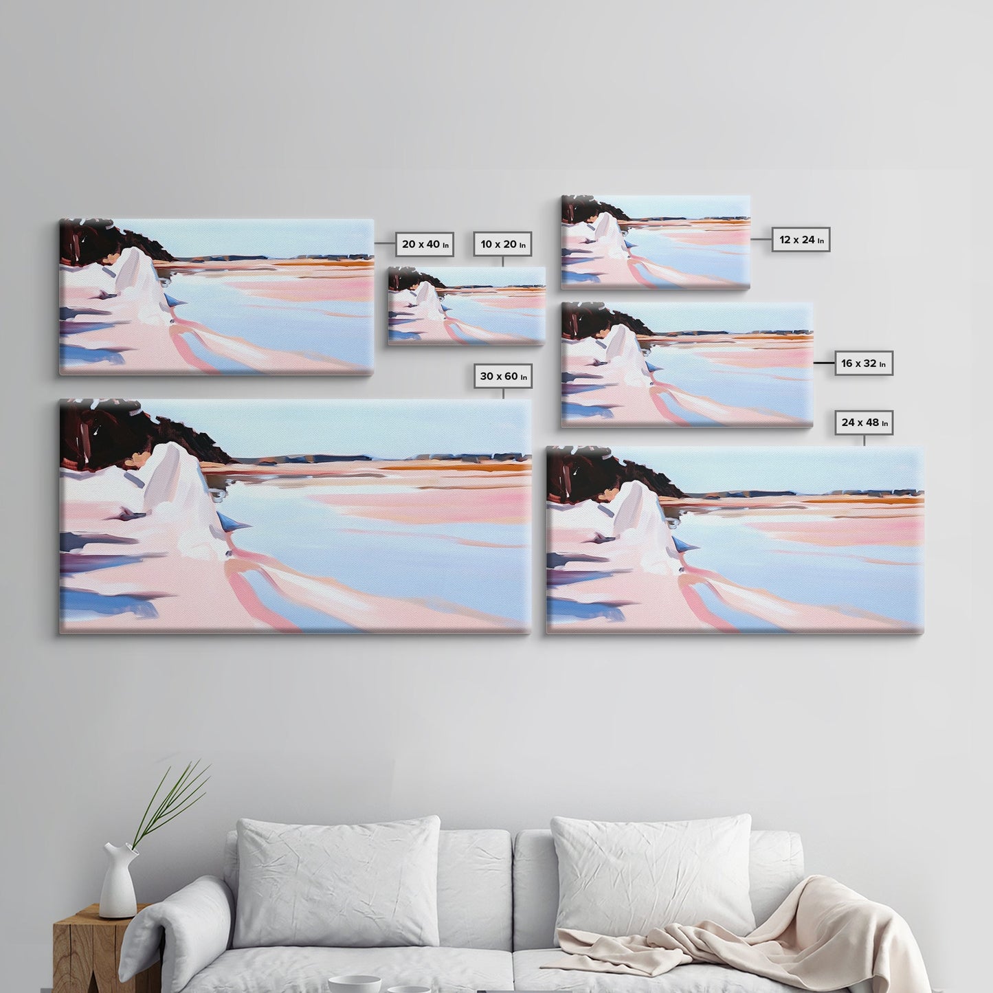 Klippen, Wasser, Spiegelung, Leinwanddruck, Küstenkunst, zeitgenössisches Seestück, Küstenansicht, Pastelllandschaft, Meeresdekor