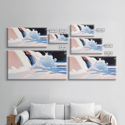 Snow Peak, Clouds, Framed Canvas Print, Alpine mountain scene, winter painting, Scandinavian decor, minimalist landscape, abstract nature art