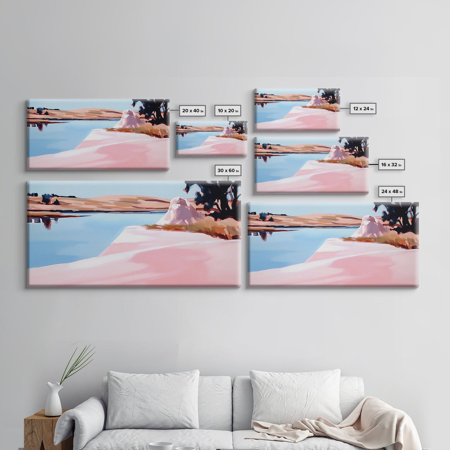 Tree on Shore, Lake Art, Natural Beauty, Rustic Decor, Tranquil Scene, Blue and Pink Palette, Serene Wall Art, Modern, Canvas Print