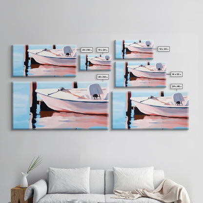 Segelboot-Ruhe, Nautische Kunst, Minimalistischer Boho-Stil, Blaue Küstendekoration, Spiegelung im ruhigen Wasser, Gelassene Ästhetik, Leinwanddruck, Eingangsbereich