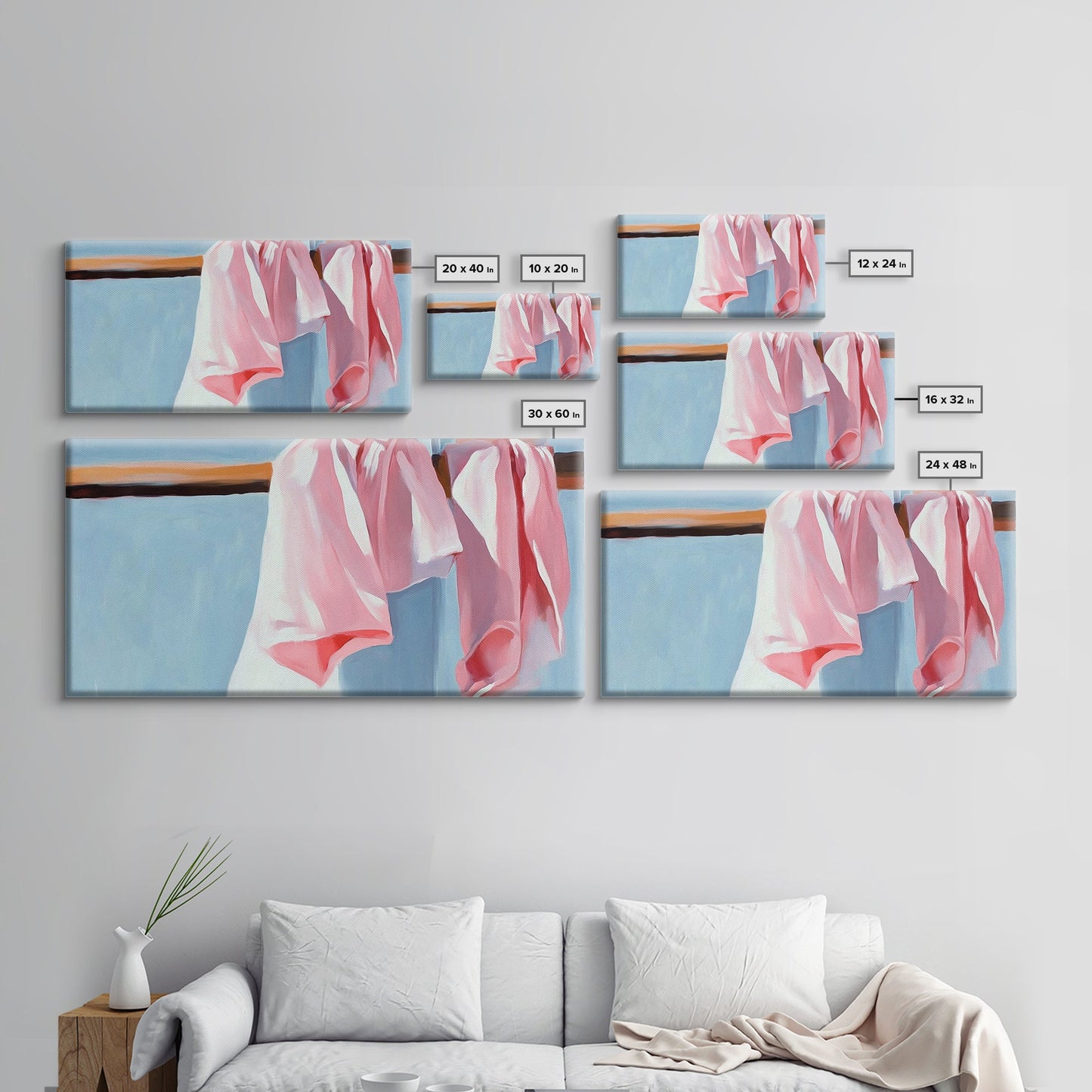 Hanging Shirts, Minimalist Wall Art, Soft Pastel Decor, Boho Chic Painting, Light Blue and Pink, Aesthetic Bedroom Art, Canvas Print