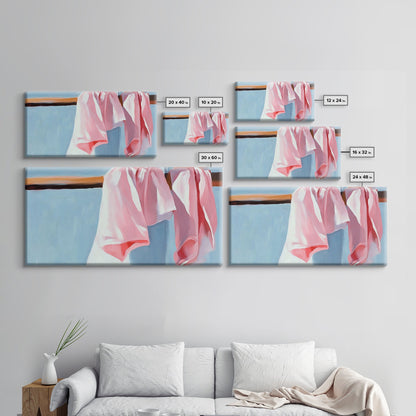 Hanging Shirts, Minimalist Wall Art, Soft Pastel Decor, Boho Chic Painting, Light Blue and Pink, Aesthetic Bedroom Art, Canvas Print