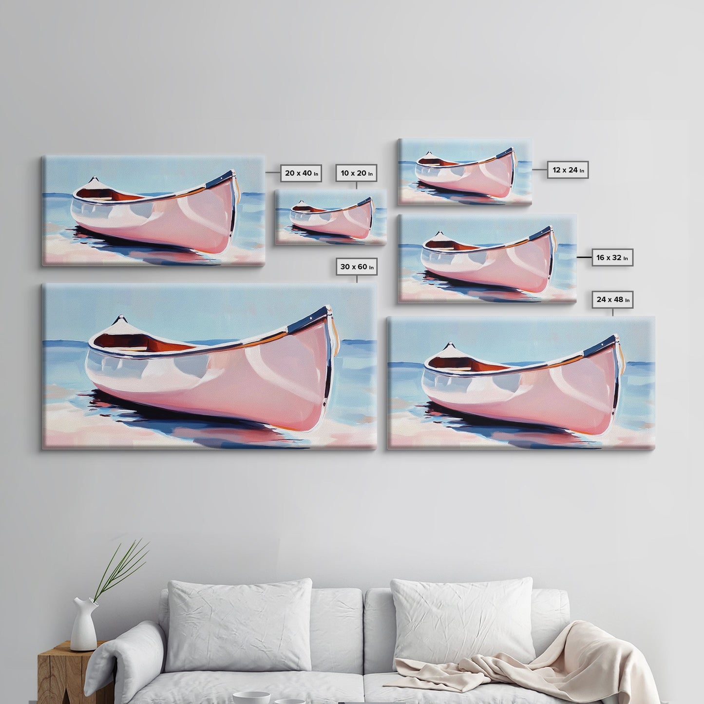 Canoe, Calm Waters, Minimalist Wall Art, Boho Adventure Decor, Nature Inspired Artwork, Lake House Aesthetic, Framed Canvas Print