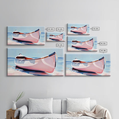 Canoe, Calm Waters, Minimalist Wall Art, Boho Adventure Decor, Nature Inspired Artwork, Lake House Aesthetic, Framed Canvas Print