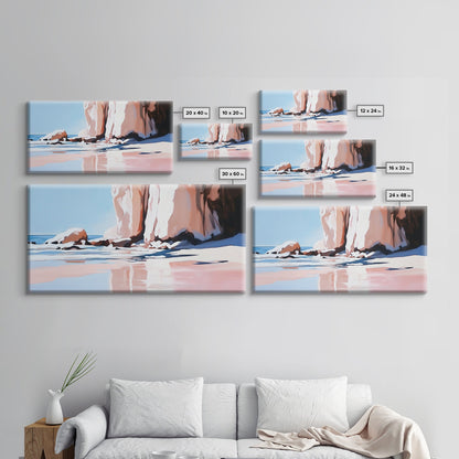 Strandspiegelungen, Felsformationen, Küstenkunst, Leinwanddruck, Wanddekoration im Küstenstil, Meeresgemälde, Wohnzimmerkunst, Minimalistische Strandkunst