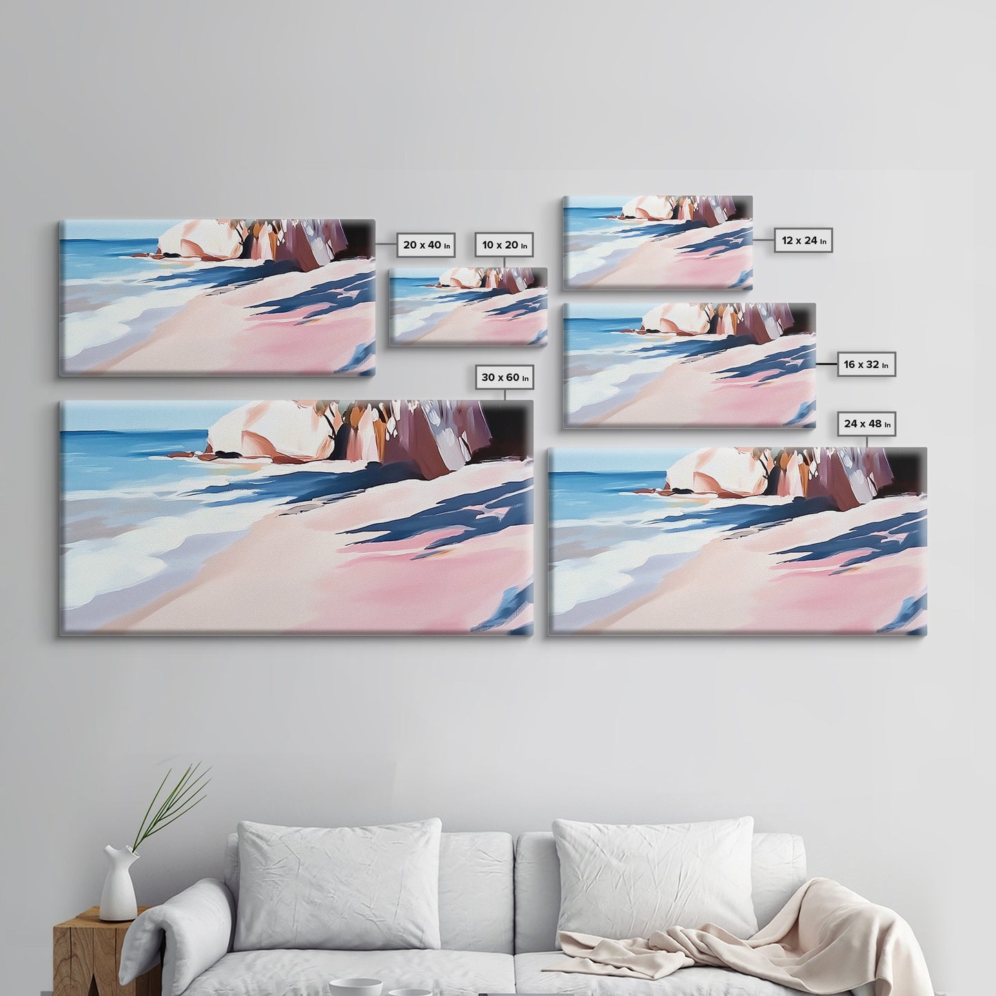 Meeresküste, Felsstrand, blaue Wellen, Leinwanddruck, moderne Küstenkunst, Strandhausdeko, Wandbild fürs Wohnzimmer, minimalistisches Meeresbild