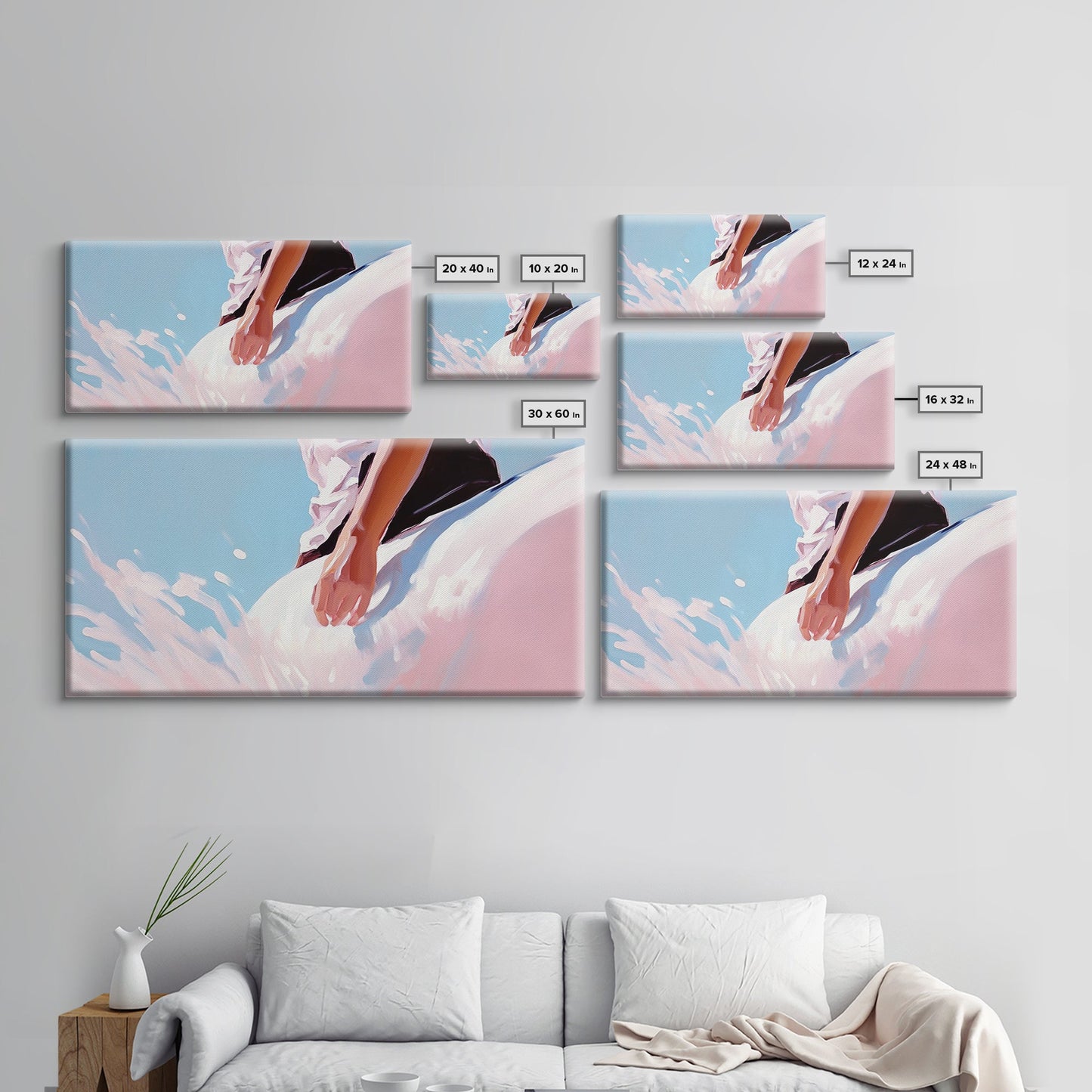 Meeresbrise, surrealer Farbtupfer, Küstenästhetik, moderne Strandkunst, nautische Dekoration, Wandkunst fürs Schlafzimmer, verträumte Pastellkunst, Leinwanddruck