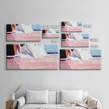 Abstract Waves, Coastal Aesthetic, Beach Sunset, Living Room Wall Art, Canvas Print, Ocean Home Decor, Modern Seaside Artwork, Pink and Blue