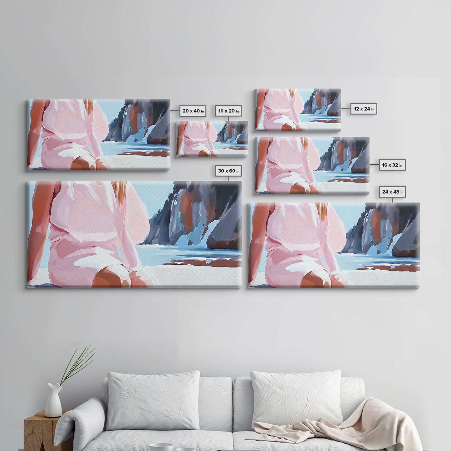 Beach Woman, Summer Aesthetic, Ocean Fashion, Boho Wall Art, Framed Canvas Print, Coastal Beauty, Modern Beach House Decor, Minimalist Artwork