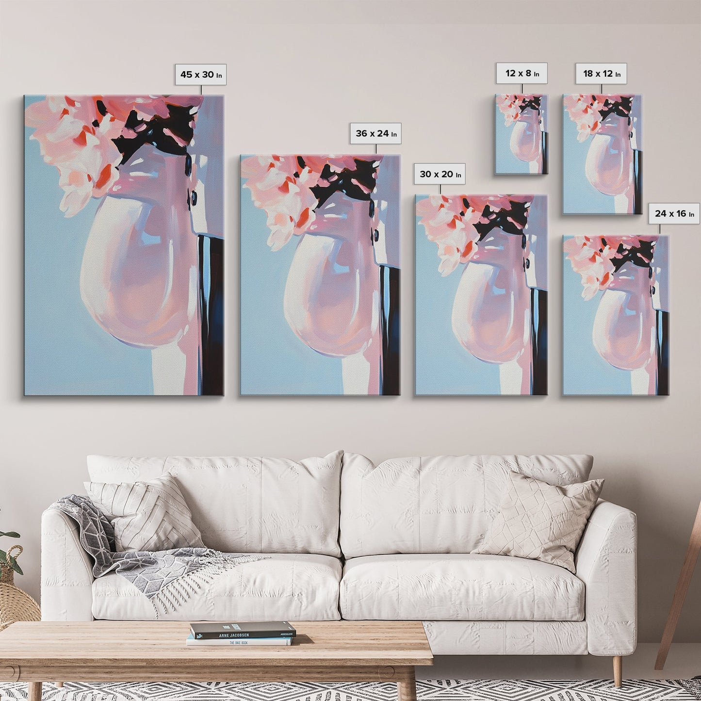 Floral Vase, Soft Pastel Art, Romantic Aesthetic, Elegant Still Life, Framed Canvas Print, Bedroom Wall Art, Feminine Home Decor