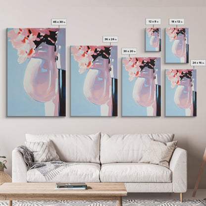 Floral Vase, Soft Pastel Art, Romantic Aesthetic, Elegant Still Life, Framed Canvas Print, Bedroom Wall Art, Feminine Home Decor