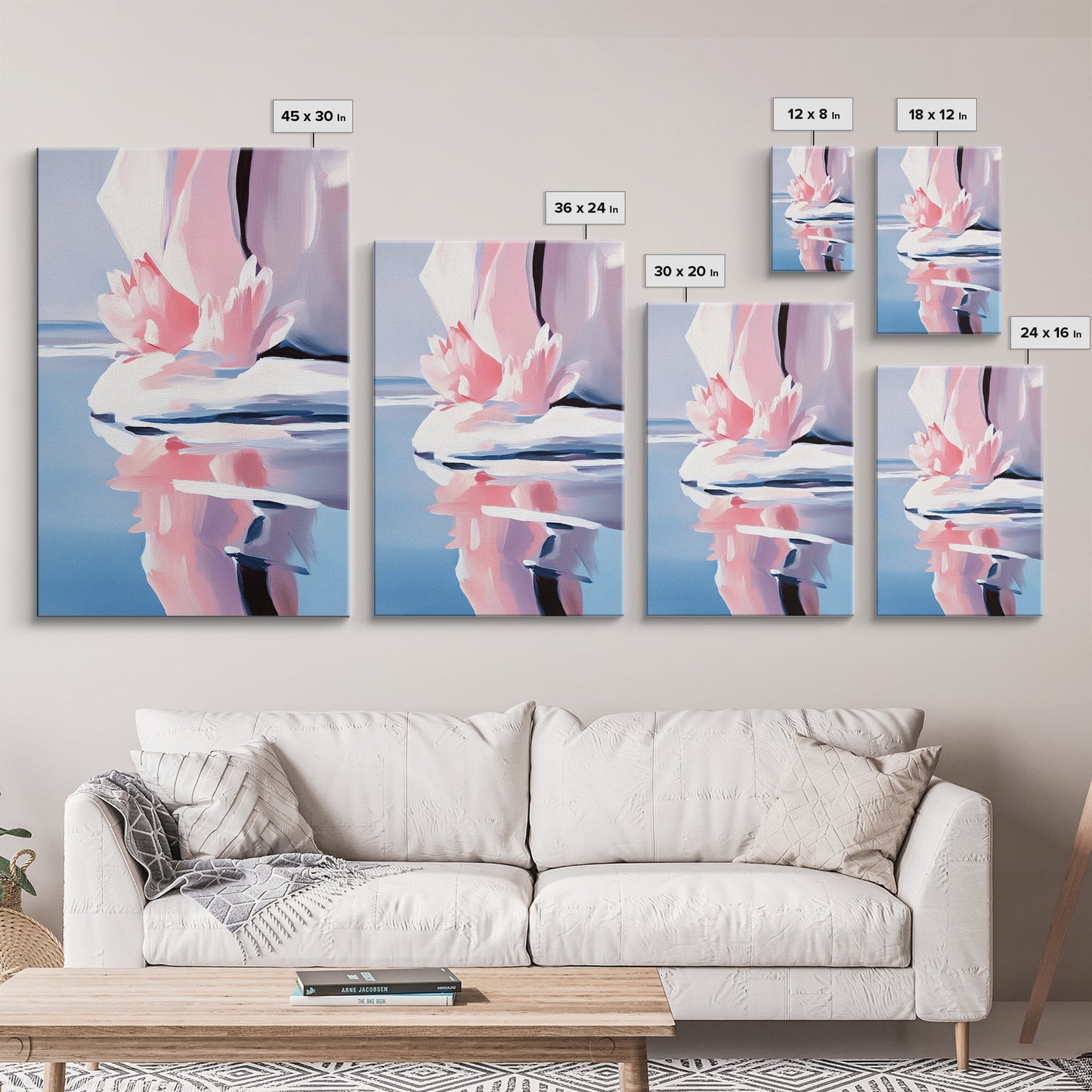 Lotus Reflection, Water Lily, Framed Canvas Print, Zen Wall Art, Serene Nature Painting, Spa Room Decor, Tranquil Aesthetic, Relaxation Gift