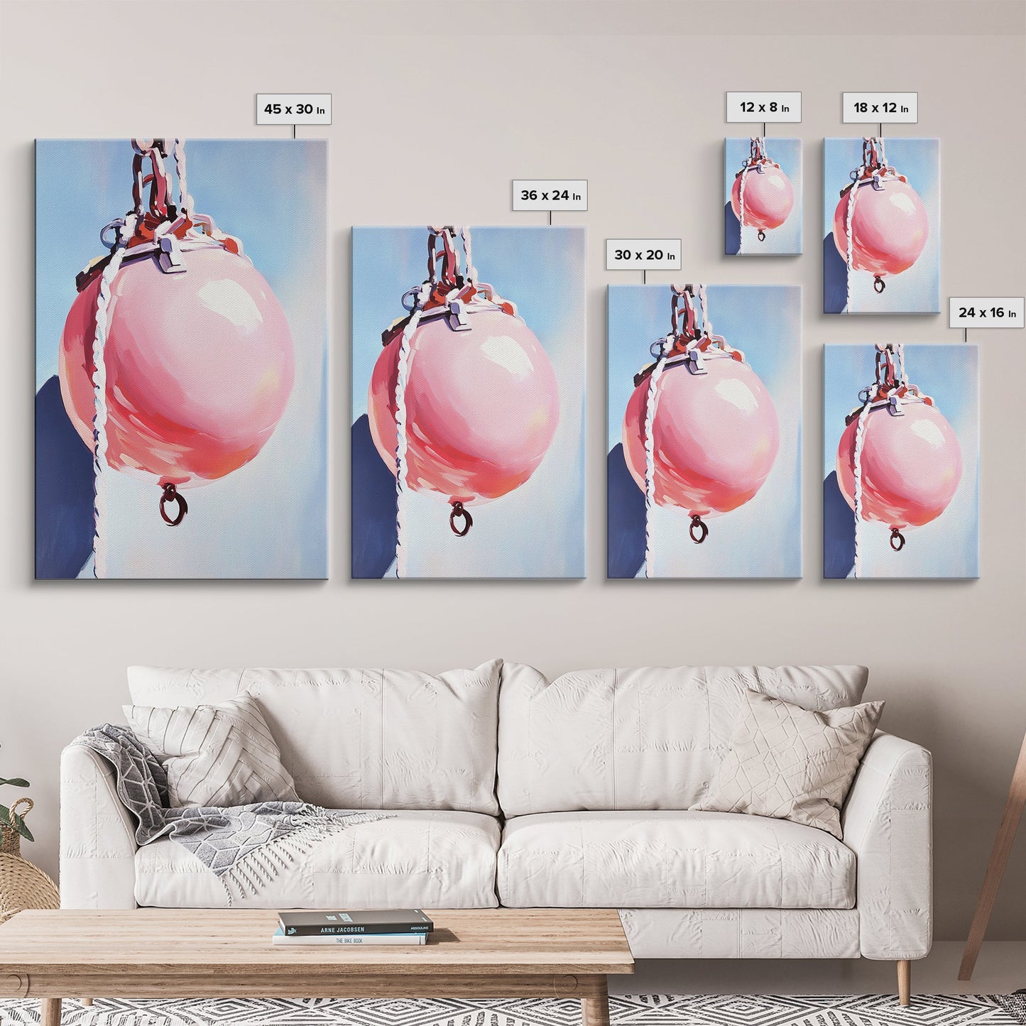 Coastal Buoy, Nautical Wall Art, Beach House Decor, Minimalist Art, Pastel Aesthetic, Ocean Theme, Framed Canvas Print, Modern Art