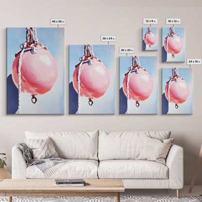 Coastal Buoy, Nautical Wall Art, Beach House Decor, Minimalist Art, Pastel Aesthetic, Ocean Theme, Framed Canvas Print, Modern Art