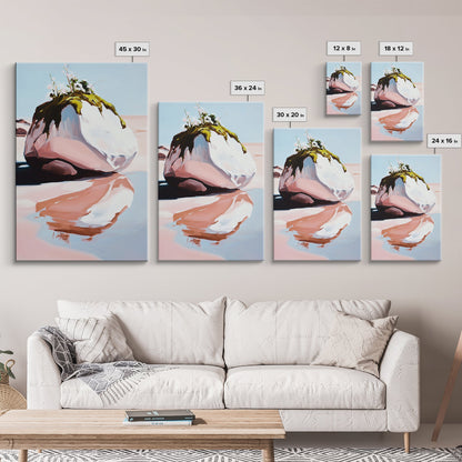 Modern Coastal Art, Abstract Beach Scene, Minimalist Ocean Print, Framed Canvas Print, Boho Seascape, Living Room Wall Art, Pastel Decor