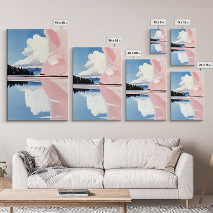 Pink Rock Reflection, Abstract Landscape, Serene Water Art, Framed Canvas Print, Modern Wall Decor, Minimalist Nature, Living Room Art