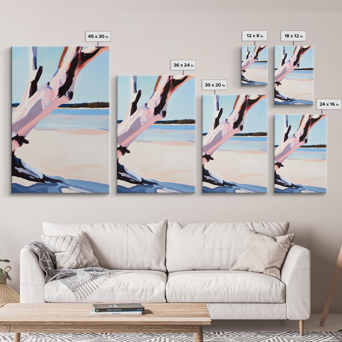 Pink Tree, Abstract Nature, Modern Boho Art, Minimalist Wall Decor, Framed Canvas Print, Living Room Wall Art, Pastel Home Decor