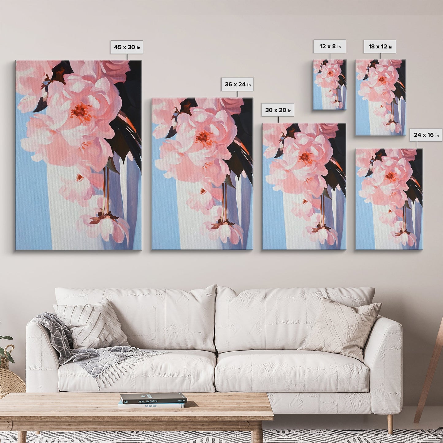 Pink Florals, Botanical Wall Art, Modern Floral Painting, Framed Canvas Print, Boho Decor, Bedroom Wall Art, Pastel Flower Artwork