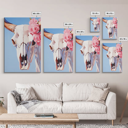 Longhorn Skull, Western Decor, Boho Wall Art, Rustic Home, Floral Art, Cowboy Aesthetic, Canvas Print, Bedroom Art, Southwestern Gift