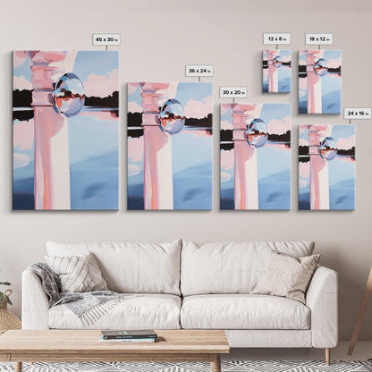 Reflective Sphere, Abstract Art, Minimalist Decor, Modern Aesthetic, Pastel Painting, Contemporary Wall Art, Canvas Print, Office Decor