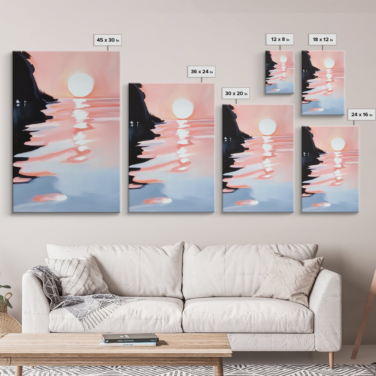 Pastel Sunrise, Abstract Landscape Art, Framed Canvas Print, Beach Wall Decor, Contemporary Coastal Artwork, Relaxing Home Aesthetic