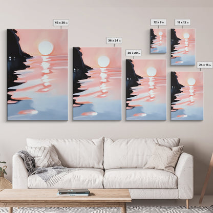 Pastel Sunrise, Abstract Landscape Art, Framed Canvas Print, Beach Wall Decor, Contemporary Coastal Artwork, Relaxing Home Aesthetic