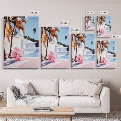 Tropical, Palm Trees, Poolside, Framed Canvas Print, Modern Beach House Art, Vibrant Wall Decor, Summer Vibes, Aesthetic Living Room Art