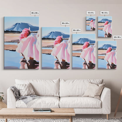 Floral, Pink Bouquet, Nature Art, Framed Canvas Print, Feminine Wall Decor, Boho Home Art, Blue Painting, Living Room Wall Art