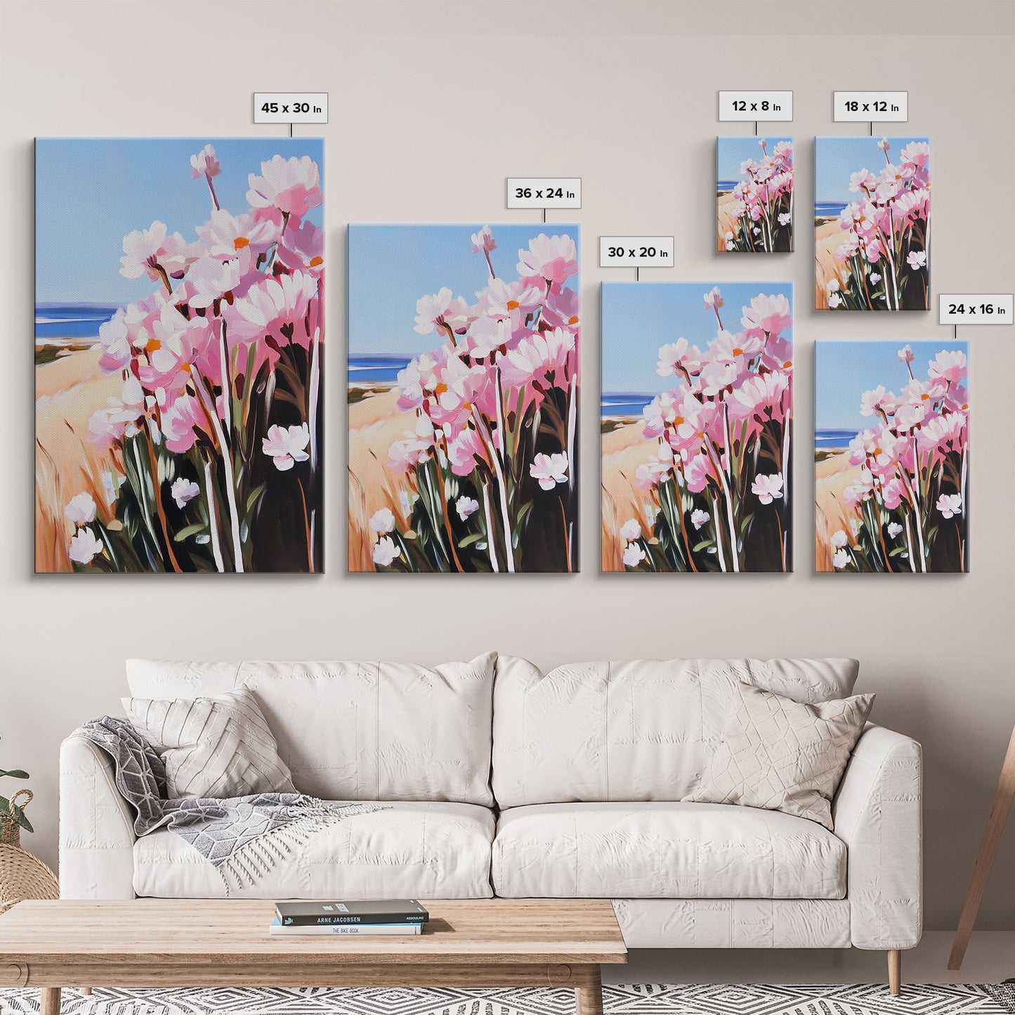 Coastal Flowers, Pink Daisy Art, Floral Beach Decor, Framed Canvas Print, Modern Boho Wall Art, Bedroom Artwork, Summer Aesthetic