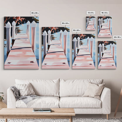 Serene Dock, Waterside Retreat, Nautical Art, Coastal Living, Summer Wall Decor, Bedroom or Office Art, Framed Canvas Print