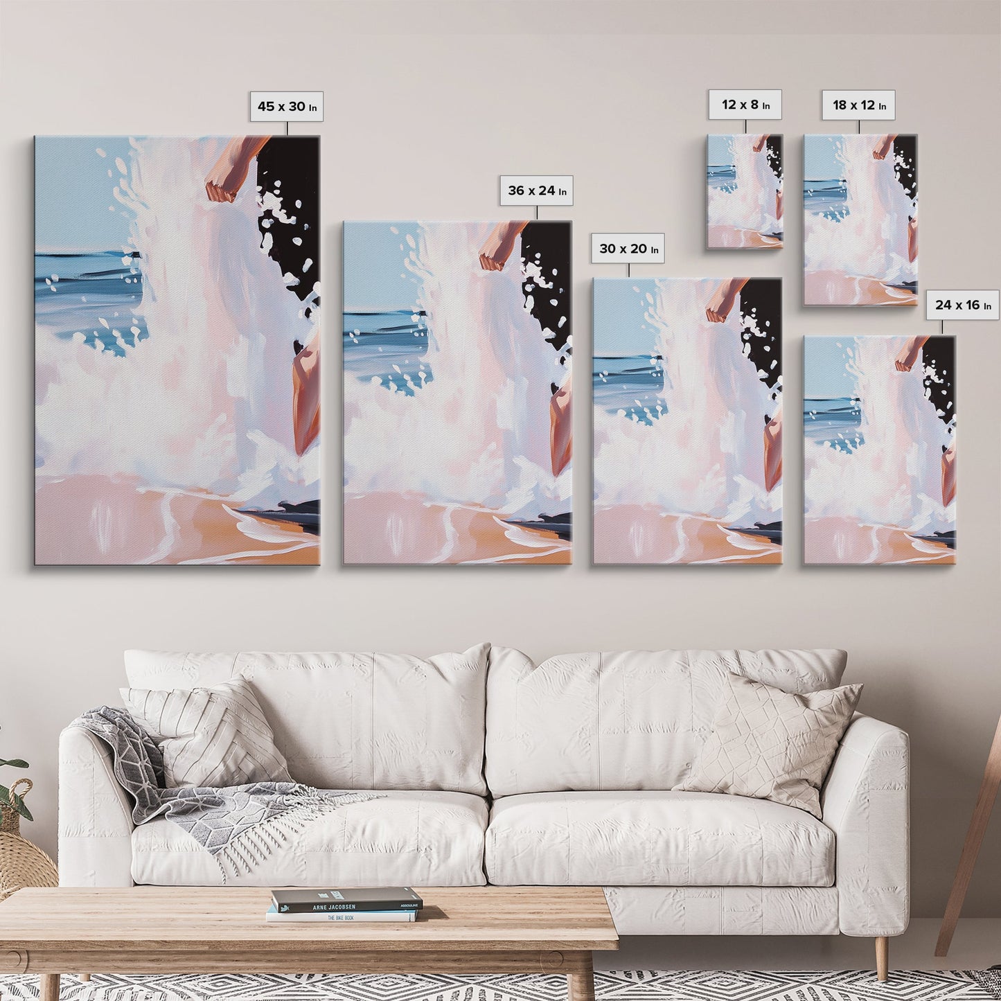 Wave Splash, Beach House Art, Ocean Print, Coastal Water Painting, Summer Vibes, Framed Canvas Print, Living Room Decor, Gift