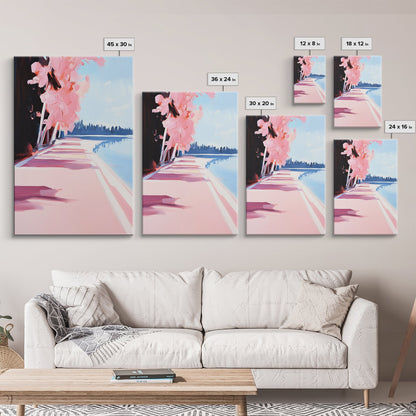 Mediterranean Steps, Coastal Wall Art, Santorini Print, Blue and Pink Decor, Travel Painting, Framed Canvas Print, Living Room Art