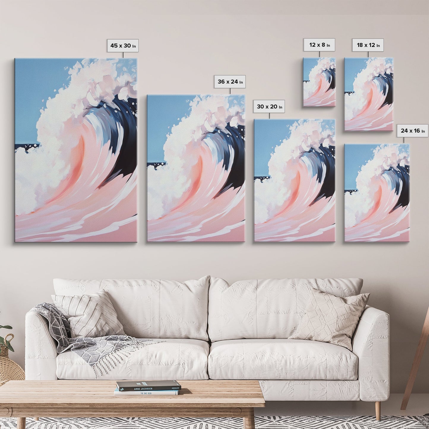 Ocean Wave Painting, Abstract Seascape Art, Modern Coastal Print, Pastel Watercolor Style, Framed Canvas Print, Beach House Wall Art