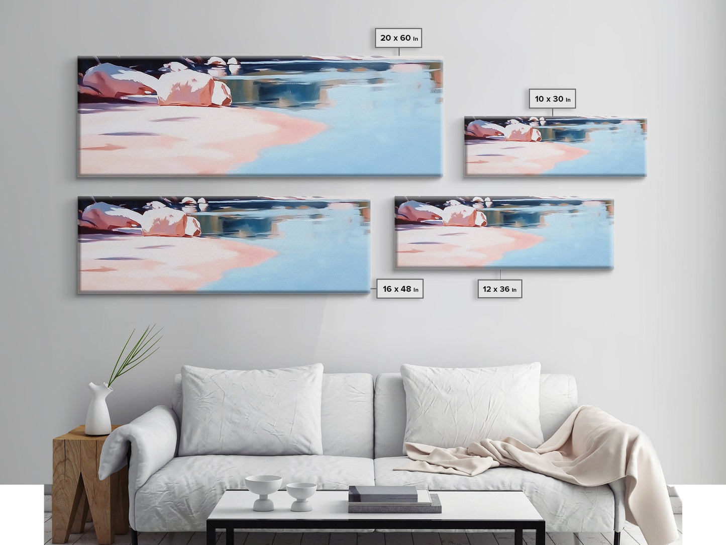 Reflections on Water, Tranquil Lakeside Scene, Minimalist Nature Art, Canvas Print, Serene Blue Tones, Relaxing Wall Art, Office Decor