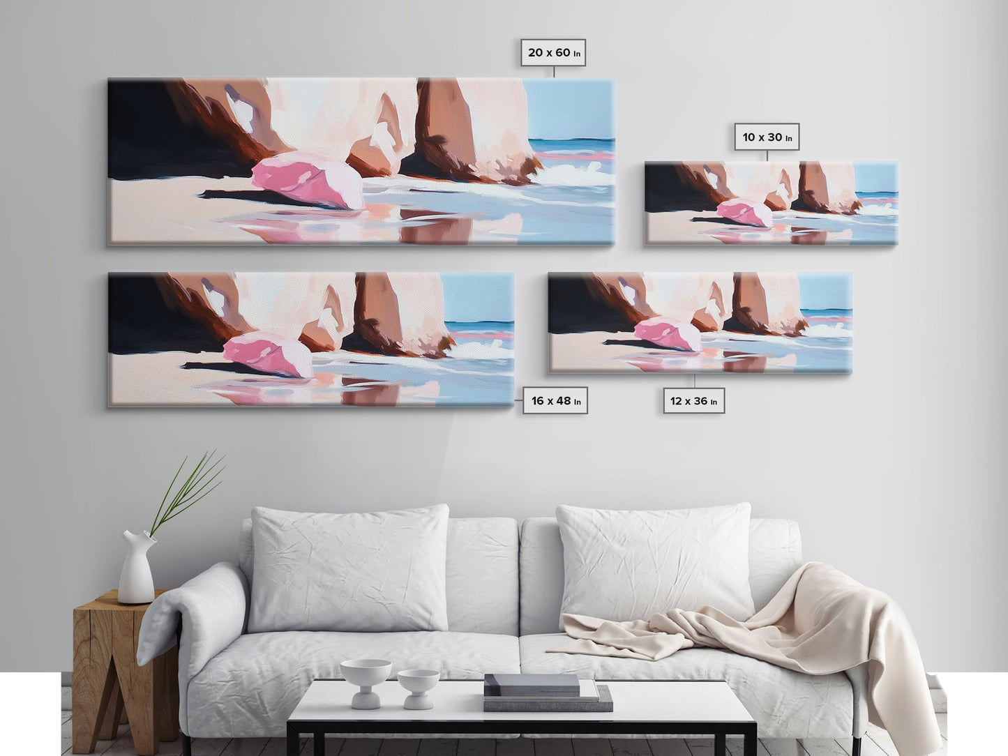 Pink Shoreline, Ocean Reflection, Coastal Wall Art, Framed Canvas Print, Minimalist Seascape, Beach House Decor, Living Room Artwork