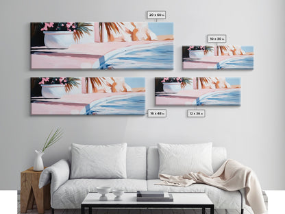 Poolside Bliss, Tropical Vibes, Relaxing Art, Framed Canvas Print, Pink Aesthetic, Coastal Wall Decor, Summer Artwork, Beach Decor