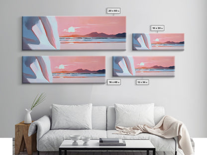 Sunset Serenity, Coastal Horizon, Tranquil Art, Framed Canvas Print, Pink Sky, Minimalist Seascape, Ocean Decor, Living Room Artwork