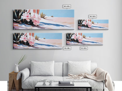 Rosa Blumen, gerahmter Leinwanddruck, florale Wandkunst, Wüstenmotiv, Boho-Ästhetik, moderne Wohndekoration, Schlafzimmerkunst, Naturmalerei